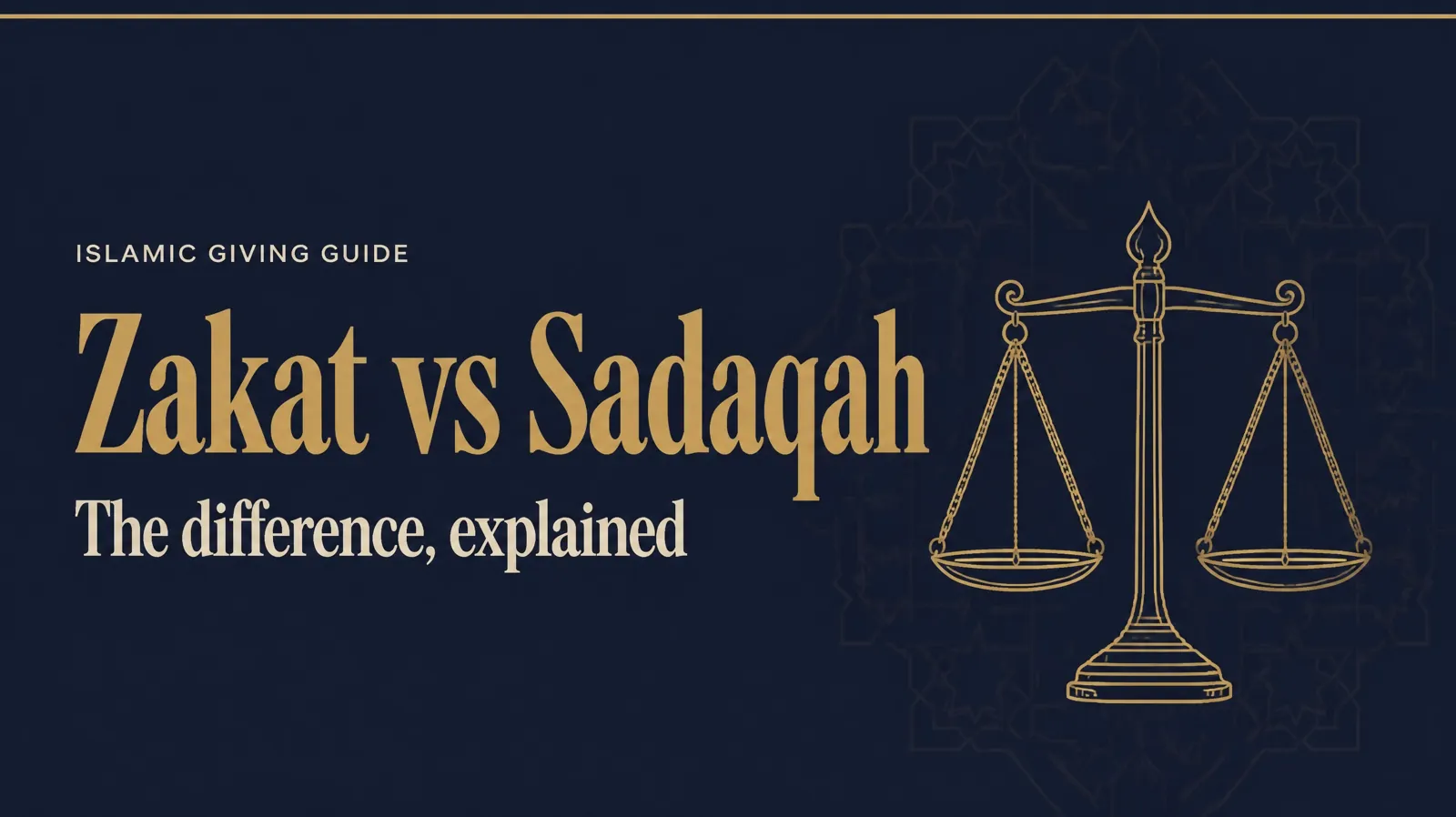 Zakat vs sadaqah — the difference between obligatory and voluntary charity in Islam, shown as a balance scale