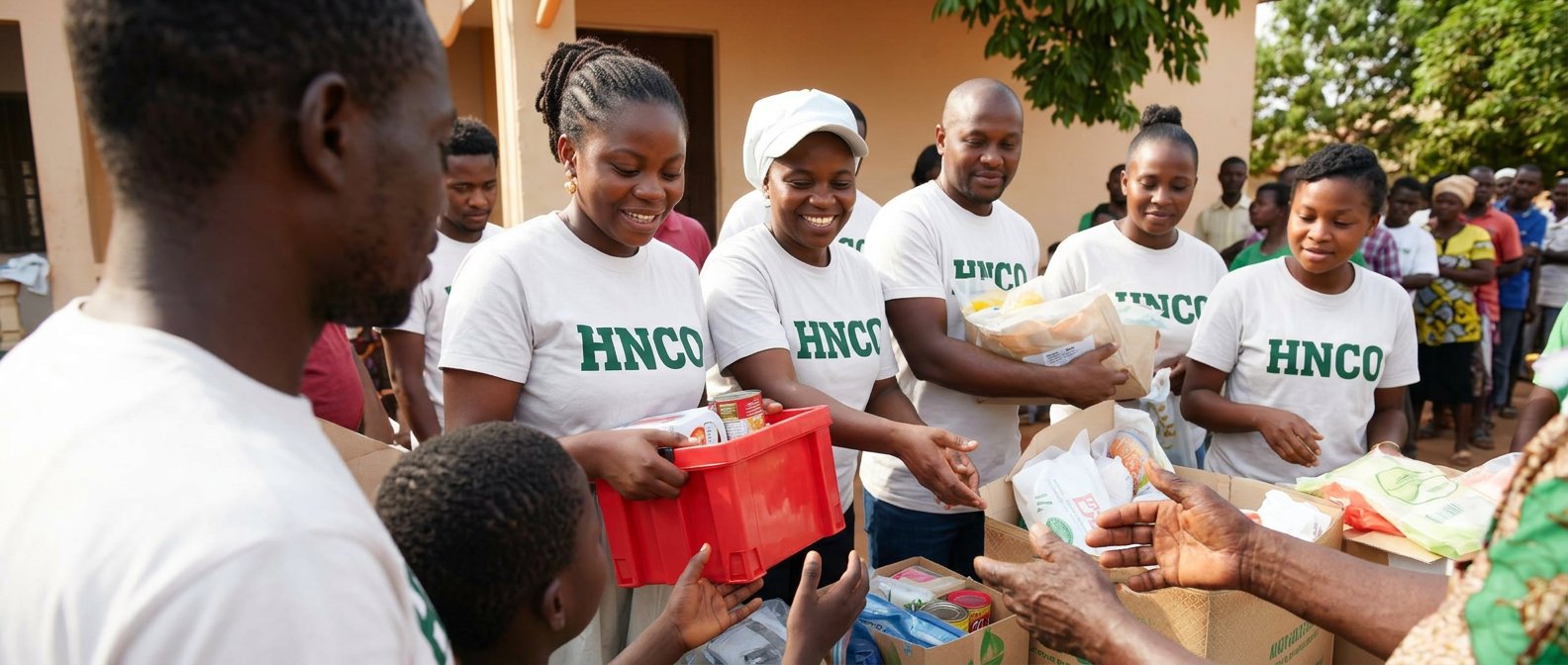 HNCO volunteers distributing aid parcels in the community